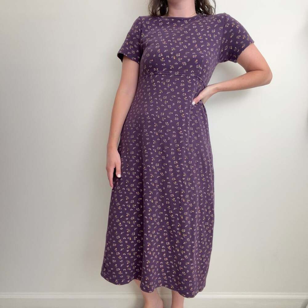 Vintage 90s FADS Purple Floral Midi Dress
